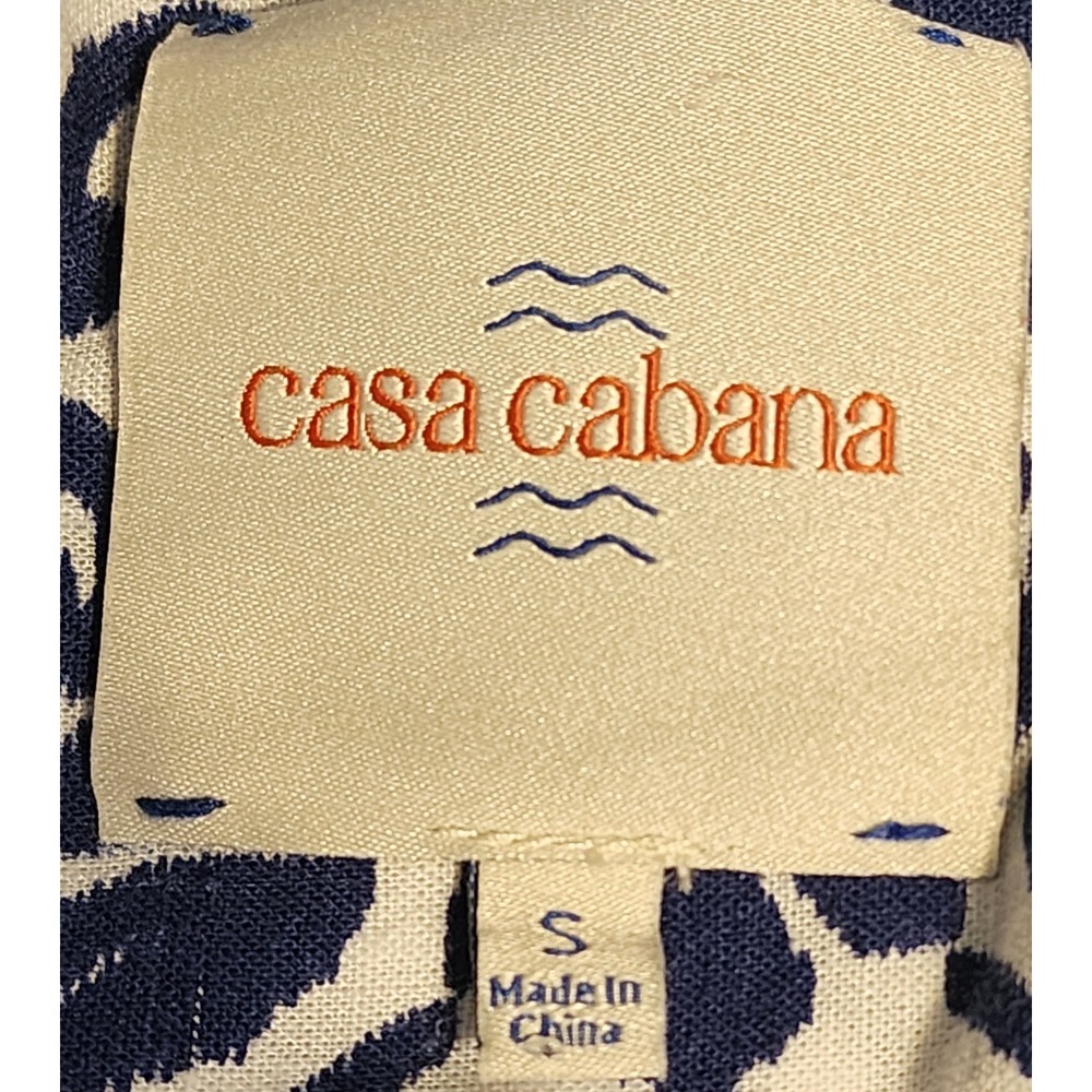 Casa Cabana Blue White Damask Linen Blend Sleeveless Quarter Zip Shift Dress S - Picture 4 of 7
